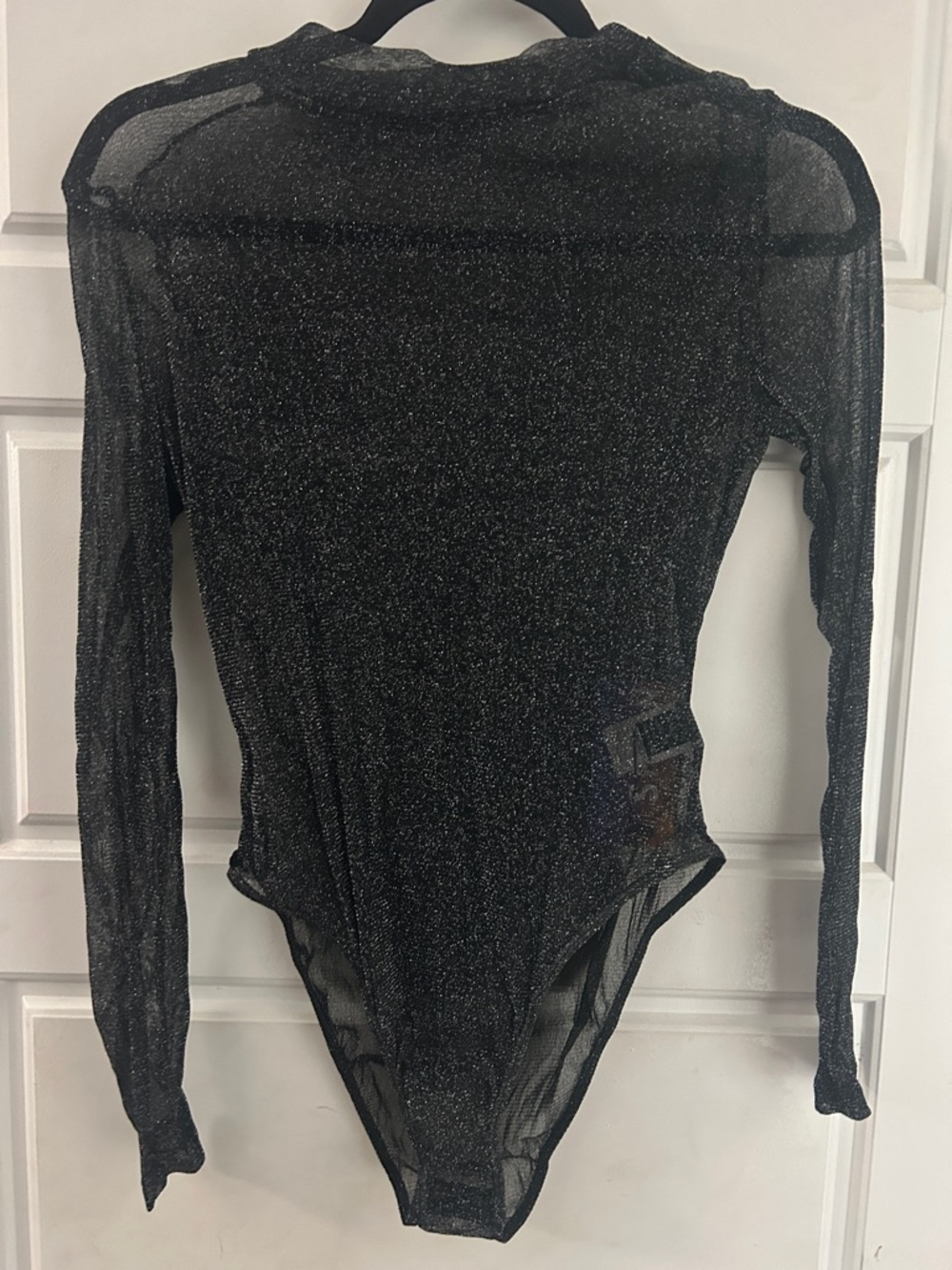 Sheer Sparkle Long Sleeve Bodysuit - Black